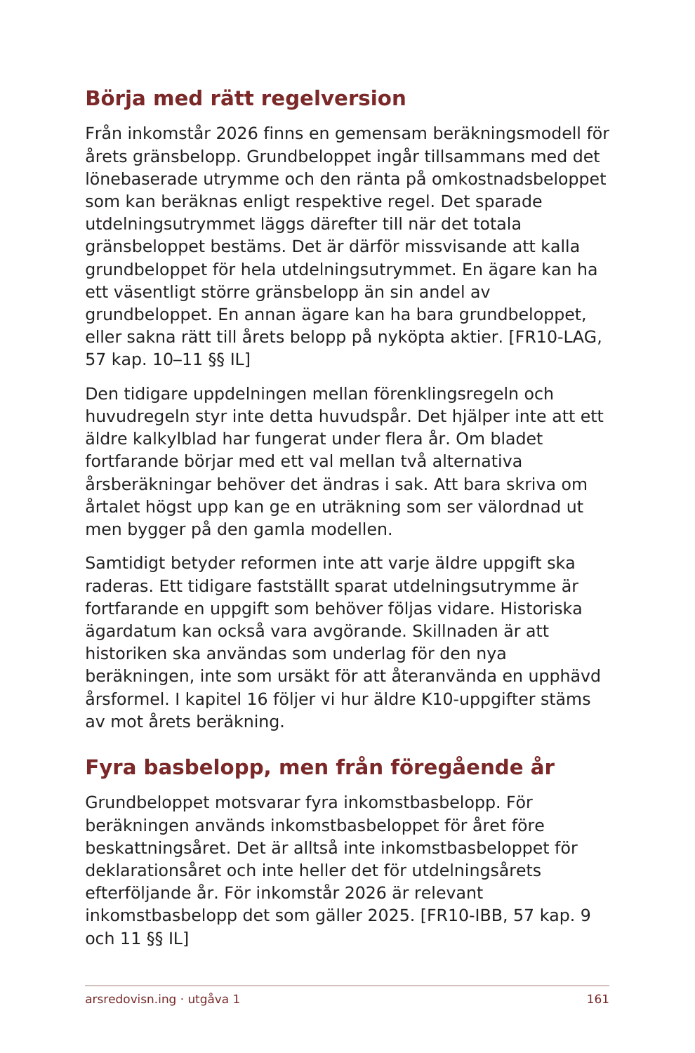 En faktisk sida ur kapitel 10 om ägarandel och grundbelopp